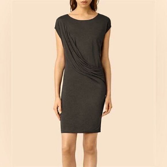 All Saints Sabie Dress Black Wrap Style Ruched Dress. Size 2. New with Tag NWT - Picture 1 of 8